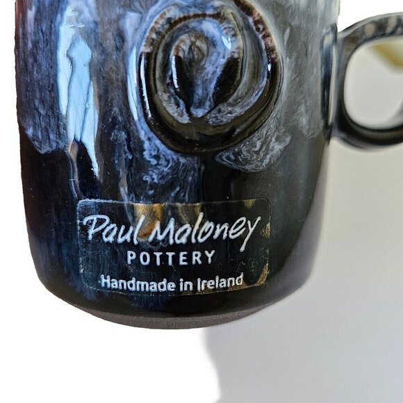 Paul Maloney Pottery Handmade in Ireland Swirl Glazed White Indigo Coffee Mug - Picture 6 of 11